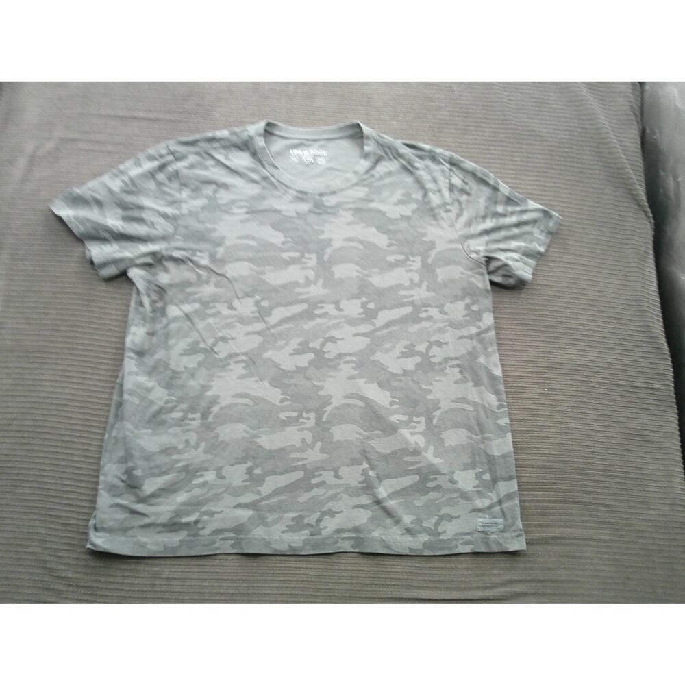 Life Is Good Shirt Mens 2XL Gray Camo Crusher Tee Short Sleeve Outdoor Cotton